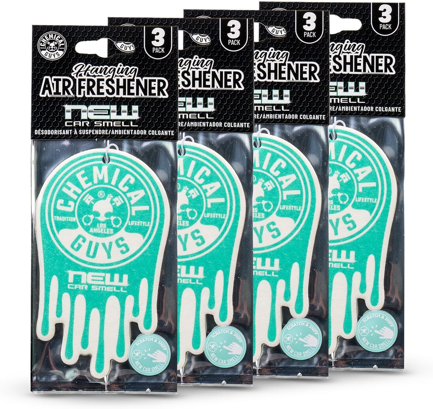 Chemical Guys Car Fresheners, Hanging Air Fresheners - New Car Scent for Cars, Trucks, SUVs, RVs, Home, Office, Work, Dorm Room, & More - 12 Pack