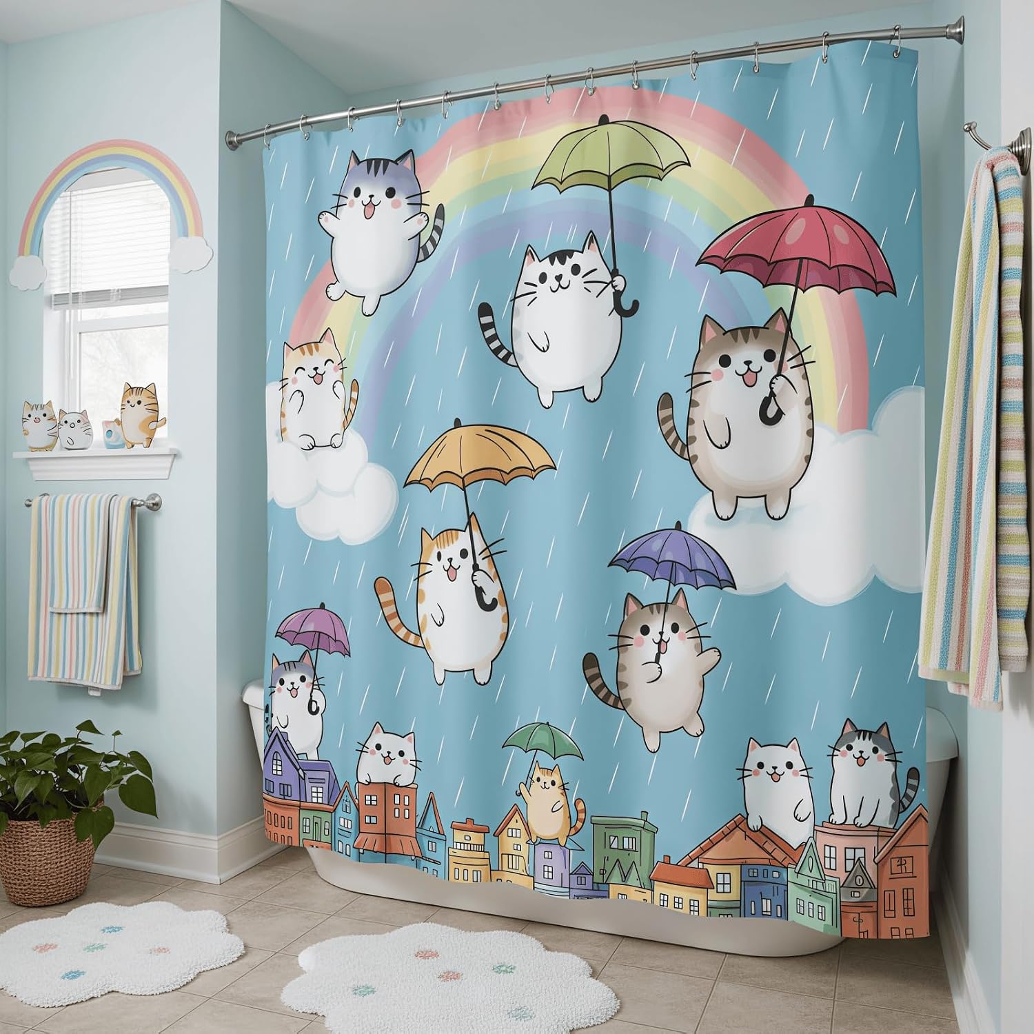 Accnicc Cute Cat Shower Curtain for Bathroom 72 X 72 Inch image 5