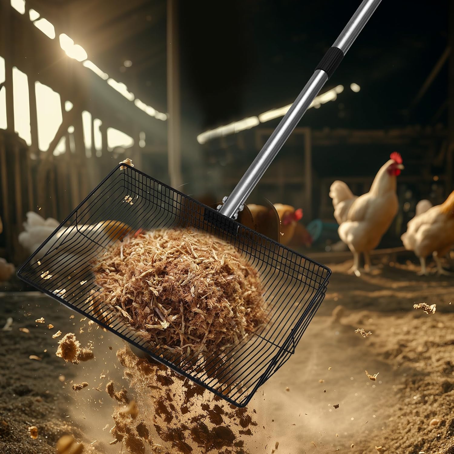 Livestock Scratching Brush, 2PCS Horse Grooming Brushes Kit With 8PCS Screws Bunlde With 15-inch Large Chicken Poop Scooper with Adjustable Ergonomic Labor-Saving Handle