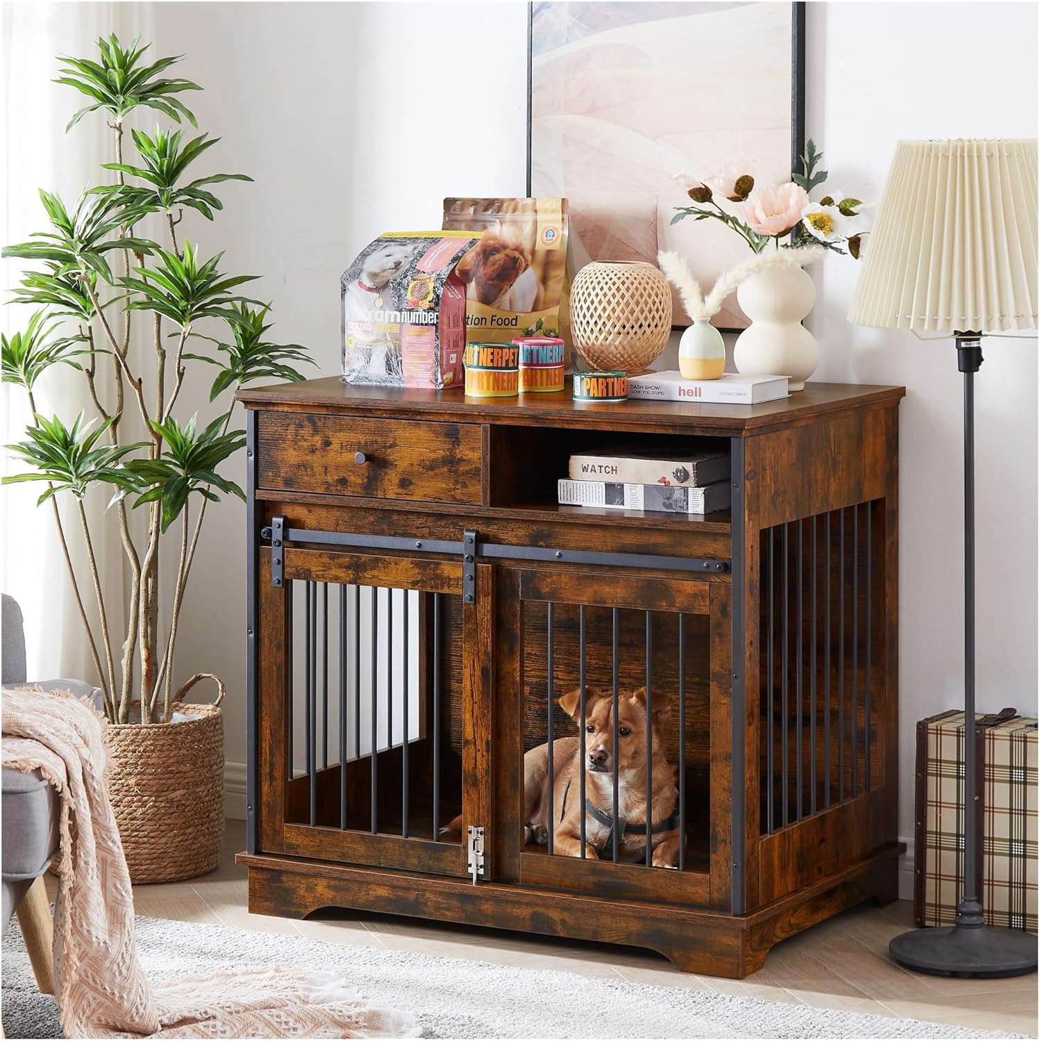 Furniture Style Dog Crate,35" Wooden Dog Kennel End Table