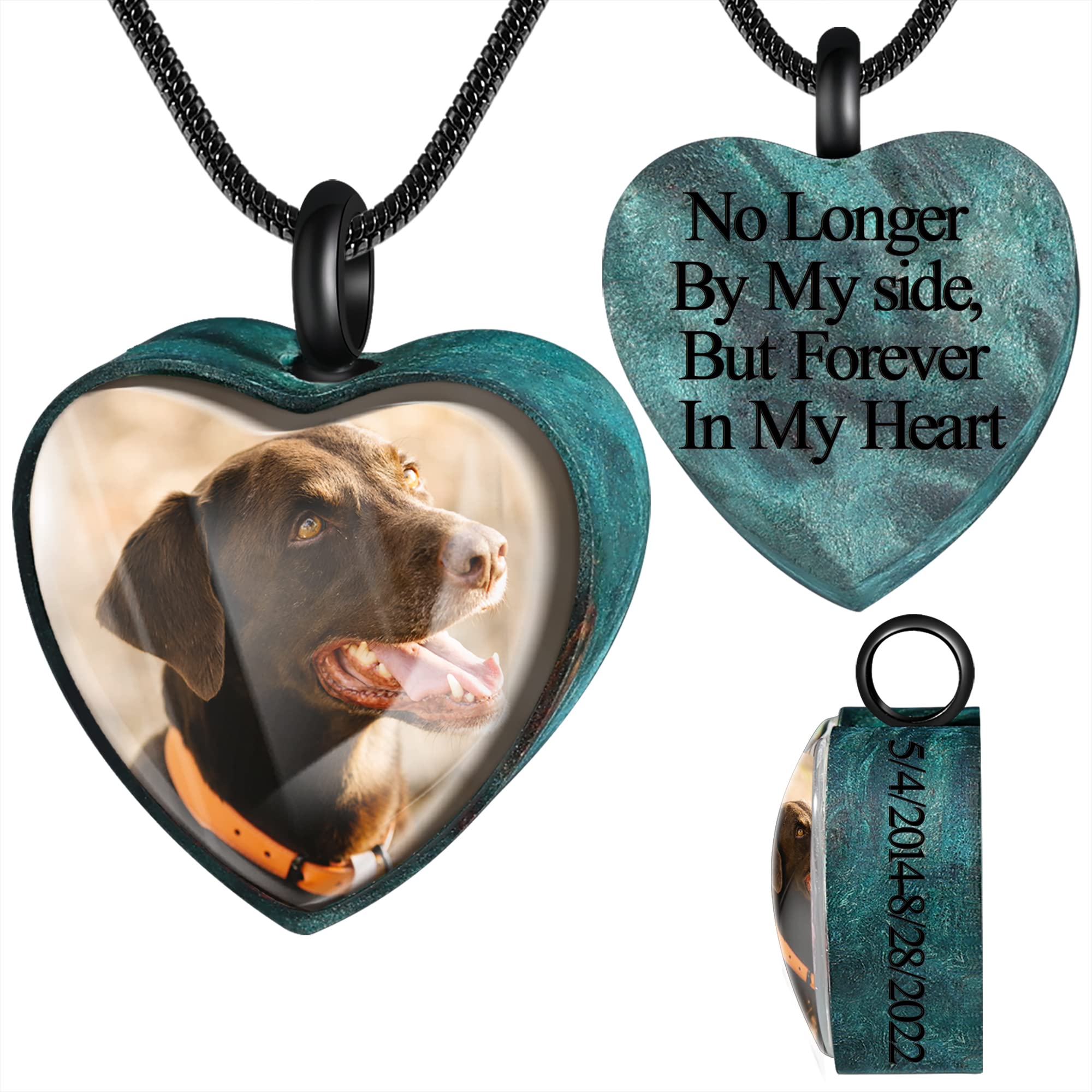 Farfume Personalized Wooden Urn Necklace for Ashes with Photo and Engraved Text for Pet Dogs Cat Ashes Keepsake Memorial Jewellery for Women(Blue Wood) โ image 1