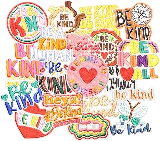 20PCS Be Kind Iron on Patches, Cartoon Positive Phrase Affirmation Embroidered Applique for Clothes, Custom Patches for Girls, Hats, Jeans, Jackets, Bags, Backpacks, Dress