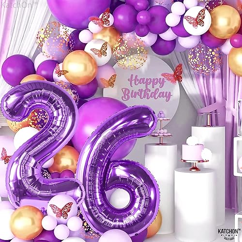 Miniatura 7 de KatchOn, Globo gigante del número 26 morado 40 pulgadas Globos morados de cumpleaños 26 para decoración de cumpleaños de 26 hombres, decoración de