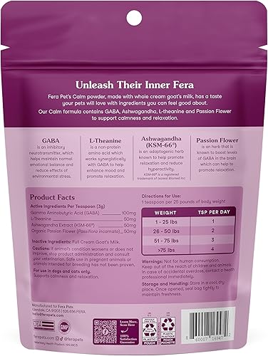 Miniatura 5 de Fera Pets Leche de Cabra - Suplemento Calmante para Perros y Gatos - Ashwagandha, L-Teanina y Flor de la Pasión - Apoya el Alivio de la Ansiedad y