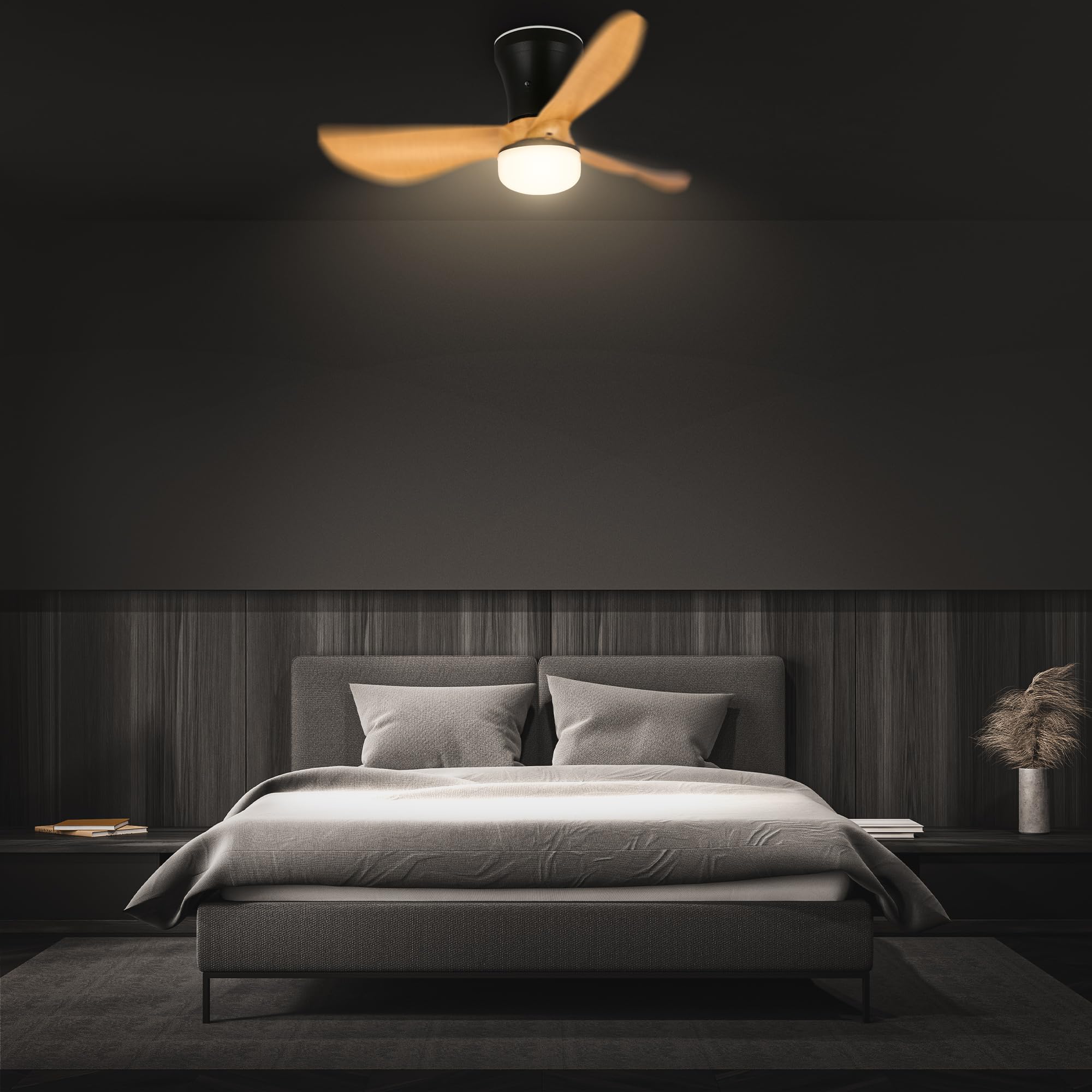 BRILONER - Plafonnier ventilateur de plafond LED avec éclairage, télécommande, moteur DC silencieux à 3 vitesses, CCT et intensité réglable, pales amovibles, plafonnier ventilateur, 78 cm, noir bois