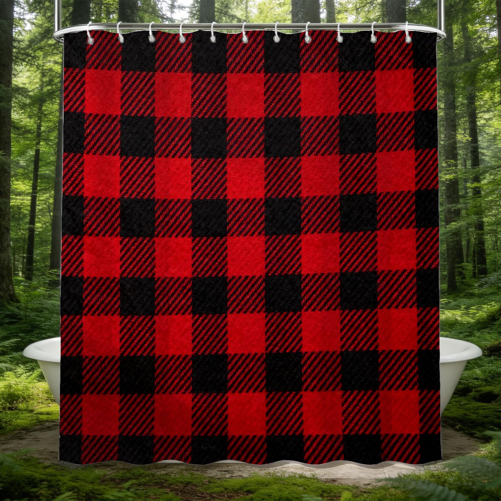 Hongduo 3D Gingham Shower Curtain for Stalls Bathtubs Cartoon Bathroom Decor Shower Curtain Set Polyester Fabric Waterproof 180x200cm/71X79 Inch with Hooks
