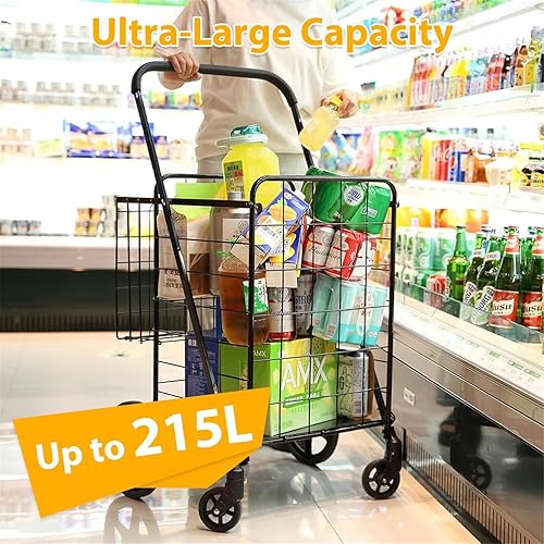 Miniatura 7 de Carrito de compras enorme de 33.6 galones para comestibles, ruedas giratorias de 360, carrito plegable resistente con gran capacidad, carrito