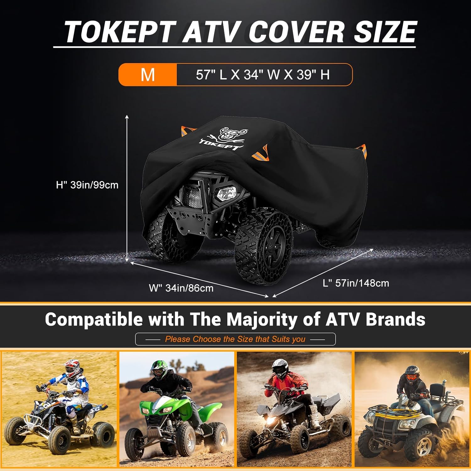 ATV Cover, Waterproof Heavy Duty 4 Wheeler Cover Quad Cover All Season Weather Proof Outdoor UV Protection for 57 Inch Polaris Kawasaki Yamaha Suzuki Honda (Black Small)
