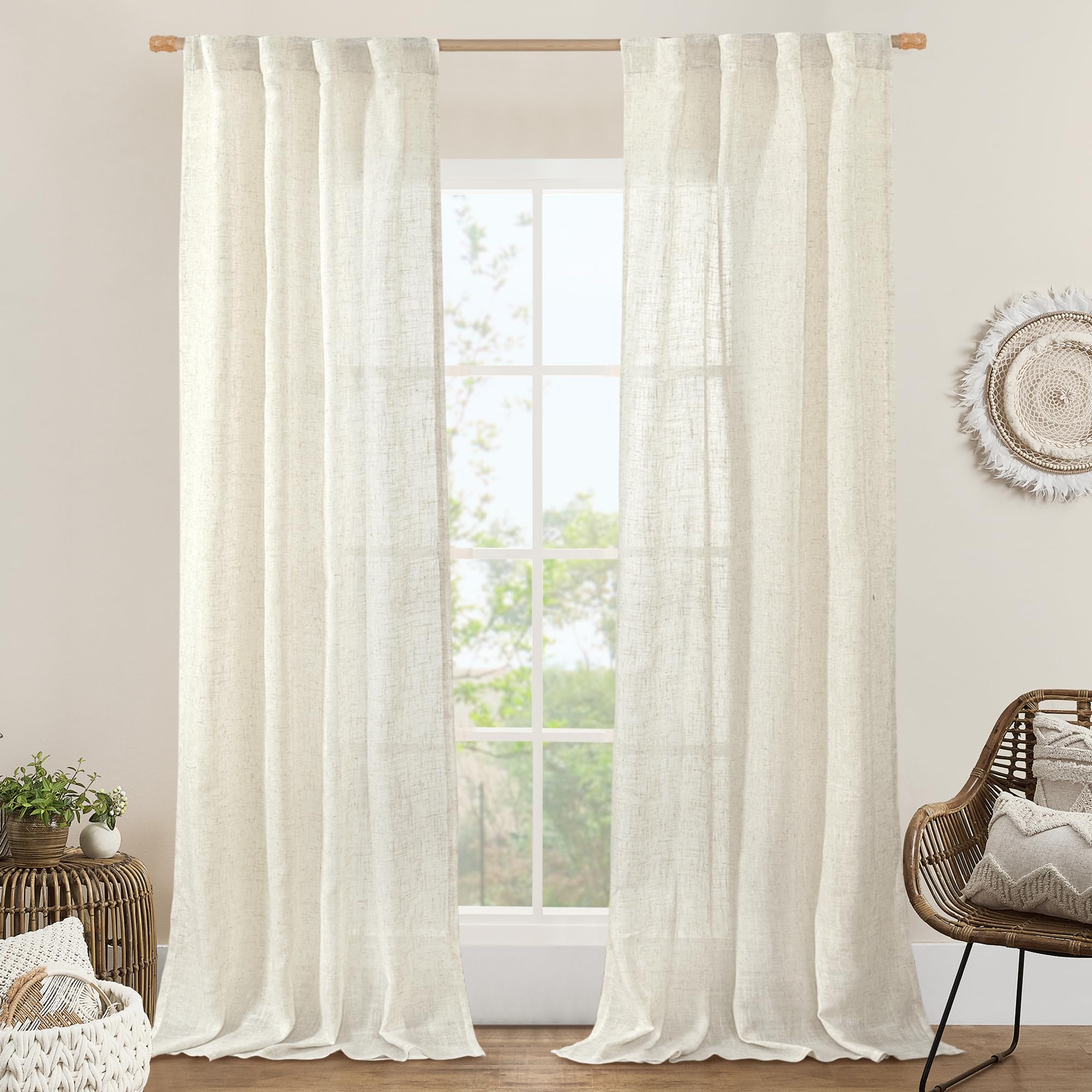 LAMIT Semi Sheer Linen Curtains 90 Inch Length, 2 Panels, 34 x 90 Inch — image 1