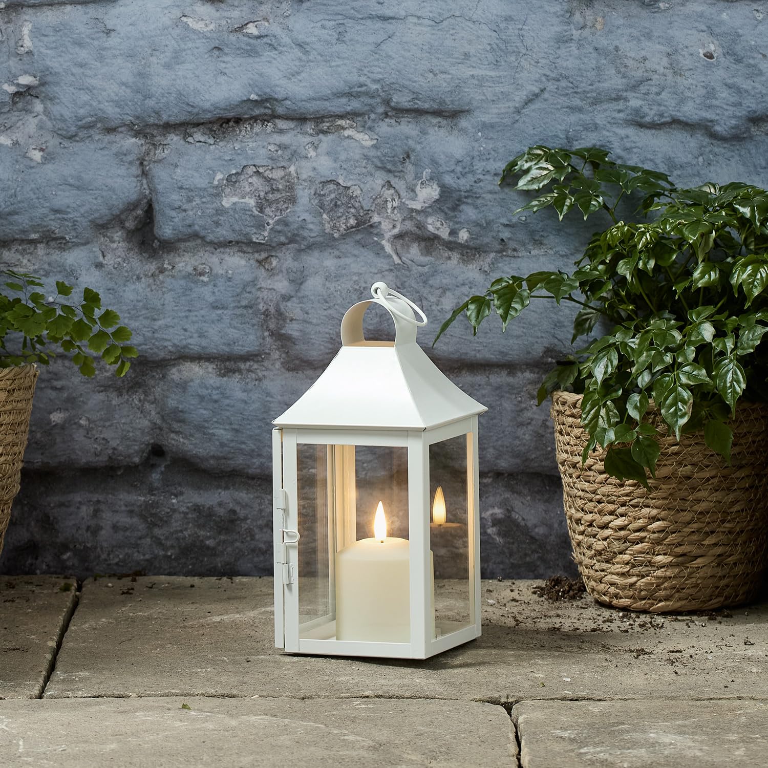 Lights4fun Albury TruGlow® Outdoor Candle White Metal Decorative