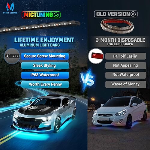 Miniatura 3 de MICTUNING N8 - Kit de luz LED RGBW de aluminio para automóvil, tira de luz multicolor para debajo de la carrocería, barra de luz de neón multimodo