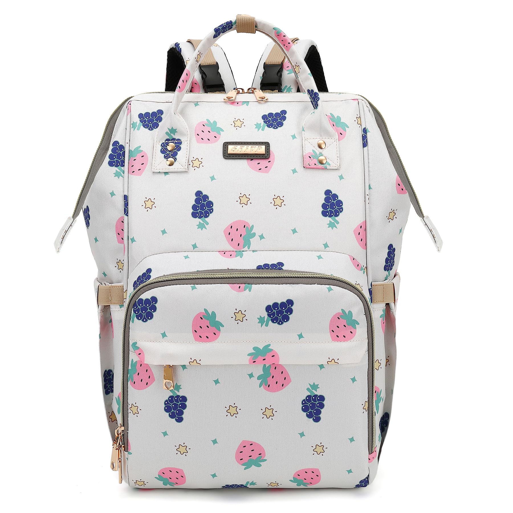 GAIVP baby diaper backpack, White Berry, 13.5 x 7.5 x 18 inches, Diaper Backpack