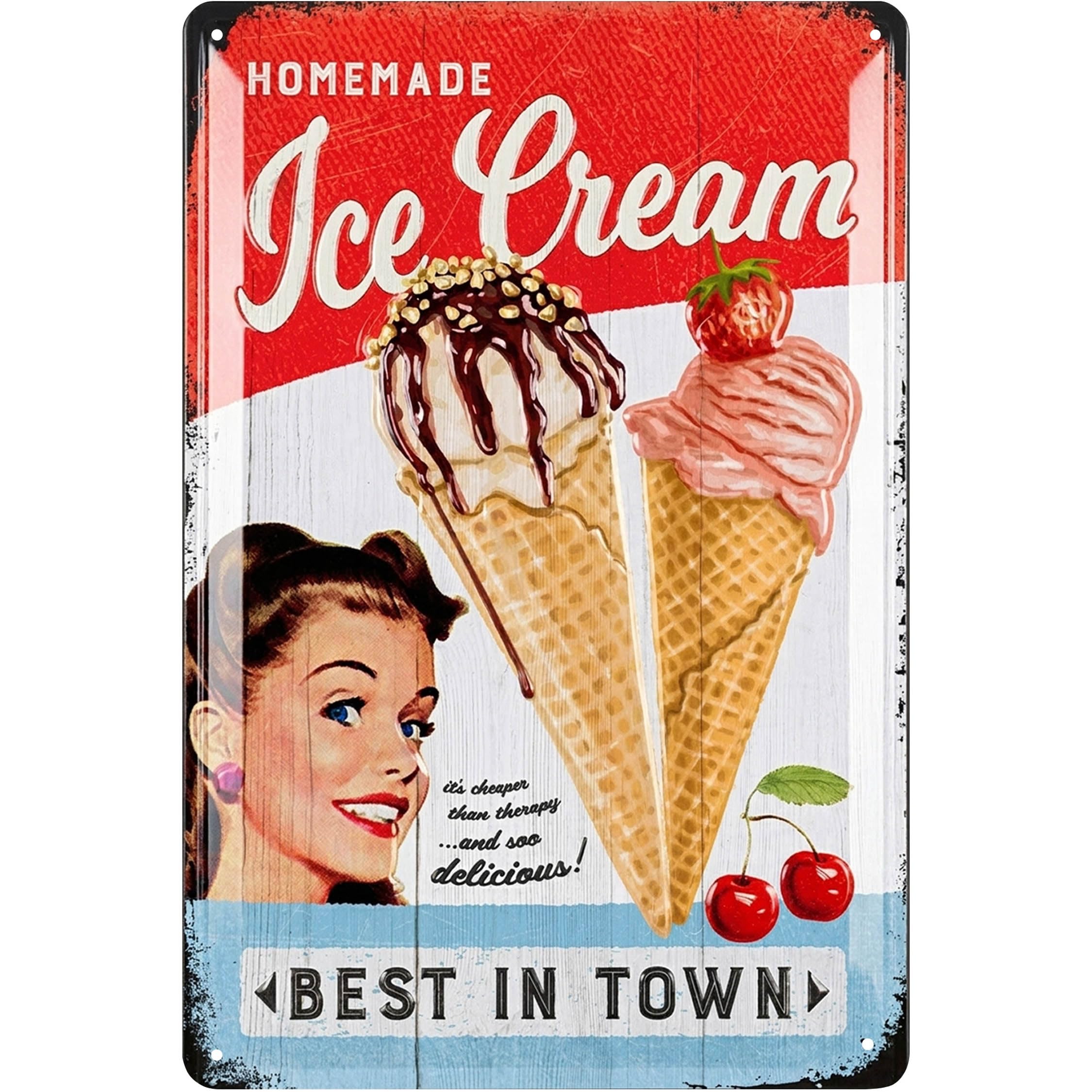 LANOLU Vintage Tin Sign Retro Diner Decor ICE CREAM, Metal Kitchen Signs Wall Decor, 12x8"