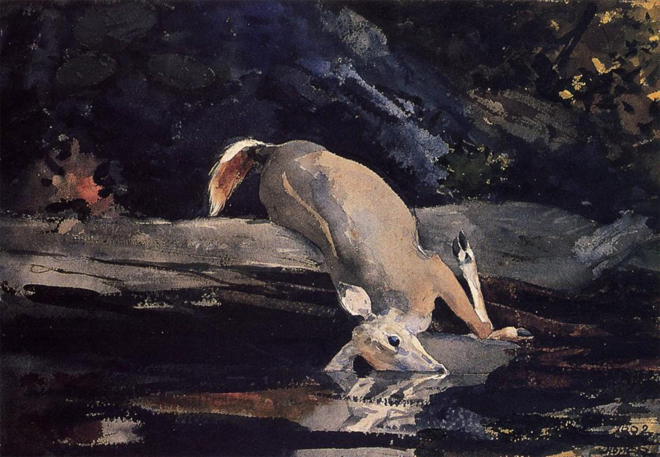 SERENDIPITP Abstract Painting Mural Print Picture Wall Decor Painting Fallen Deer by Winslow Homer Vintage Wall Artwork for Home Decor 60x90cm