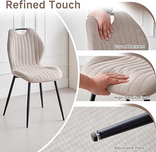 Miniatura 6 de Juego de 4 sillas de comedor tapizadas para sala de estar, sillas de cocina con respaldo de alas de tela moderna para sala de espera de