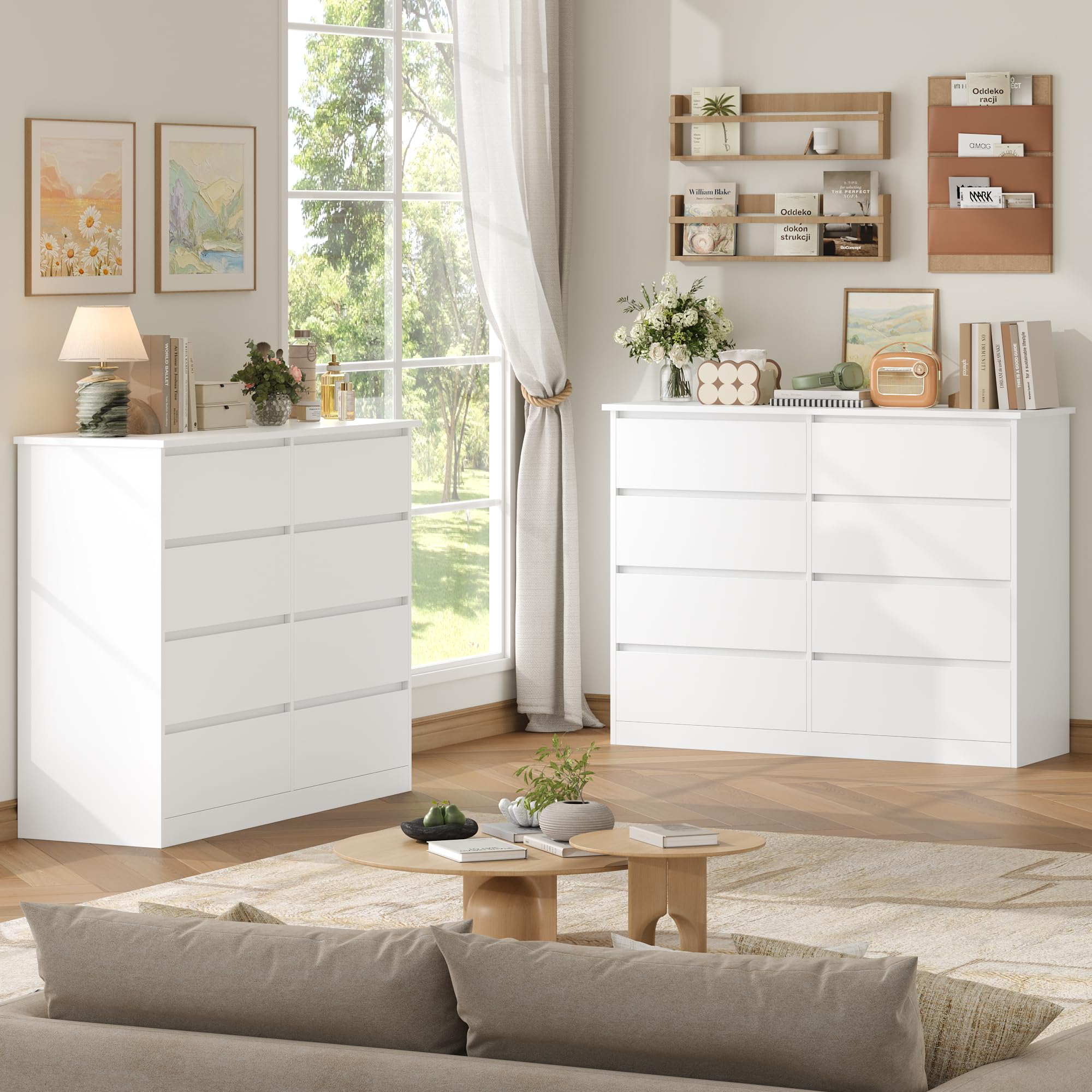 FOREHILL Comoda Dormitorio 8 Cajones 120 cm Cajonera Armario Interior Sinfonier Cómodas y Cajoneras Dormitorio Armario de Almacenamiento para el Salón Cómoda Moderna Blanco 120x39,5x96 cm