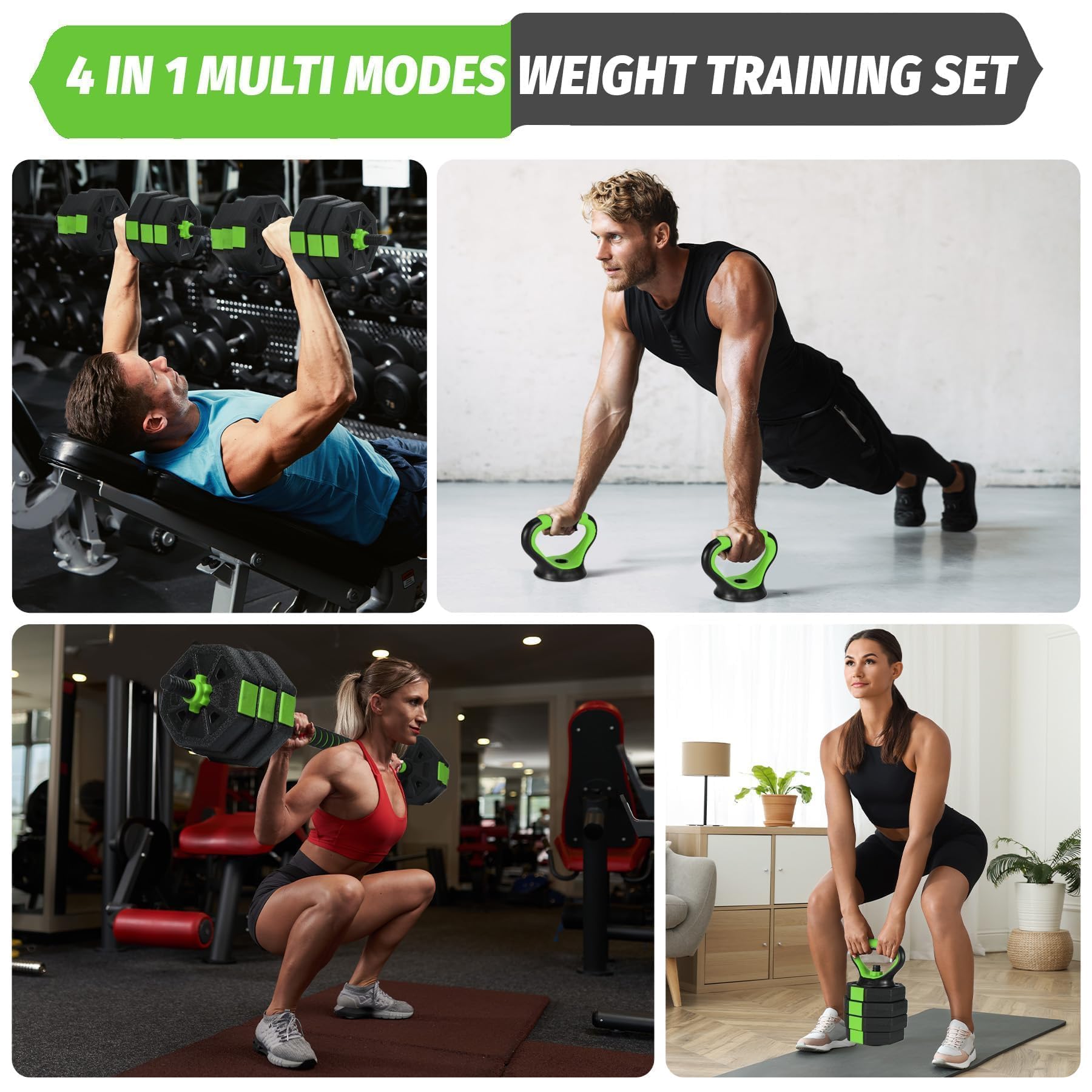 88 LBS Adjustable Dumbbell Set, 4-In-1 Weight Dumbbell Set with Connector, Octagonal Shape & Anti-Slip Handle, Converts to Kettlebells, Barbell, Push Up Stand for Home Gym Men & Women