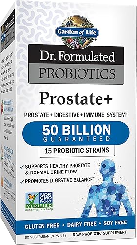 Garden of Life Dr. Formulated Probiotics Prostate+ Acidophilus and Probiotic Support Healthy Prostate and Digestive Balance Gluten, Lácteos y Sin