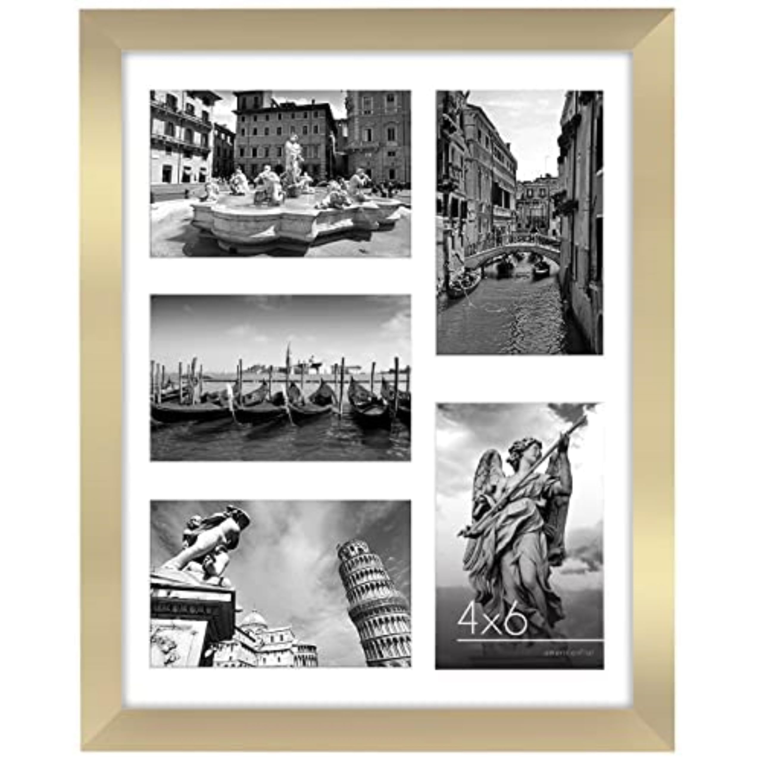 Americanflat 6x4 Collage Photo Frame with Shatter-Resistant Glass - Signature Collection - Fits Five 4x6 Photos or Use as One 11x14 Picture Frame for Wall Display - Gold