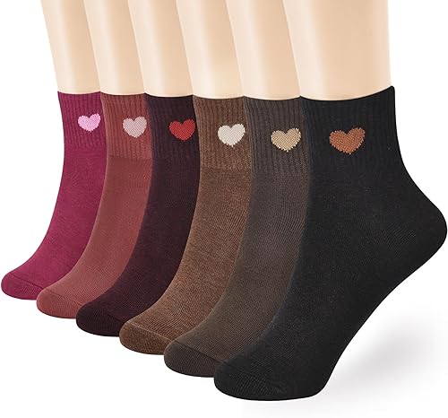 Calcetines finos de algodón para mujer, calcetines de algodón suave, 6 pares de calcetines divertidos con corazón (empaquetado en caja de regalo)