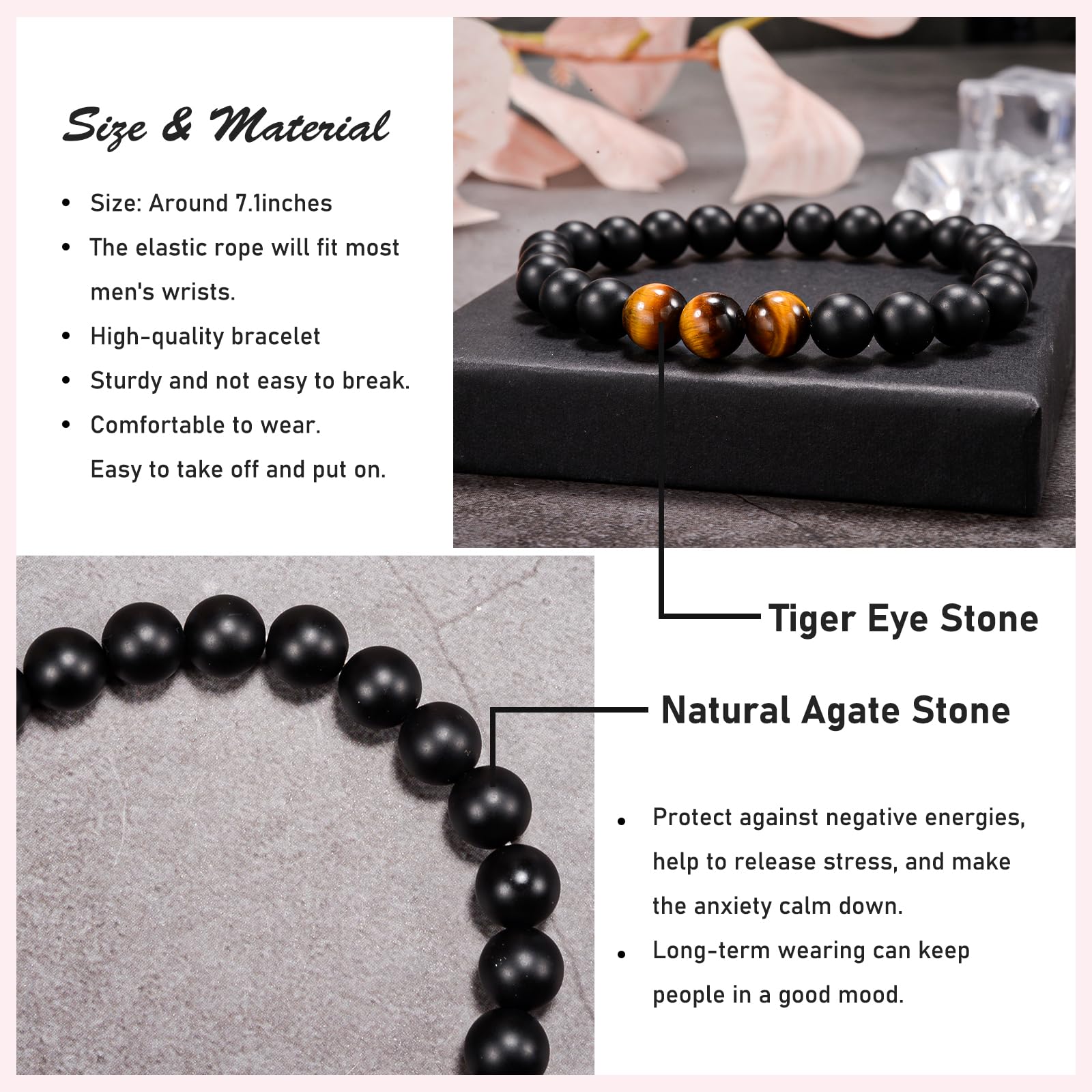 YELUWA 21°30°40°50°60°Regali di Compleanno per Lui Bracciale di Pietre Naturali per Padre Figlio Nonno Fratello Fidanzato Marito Anniversario San Valentino Festa del Papà Regalo di Laurea