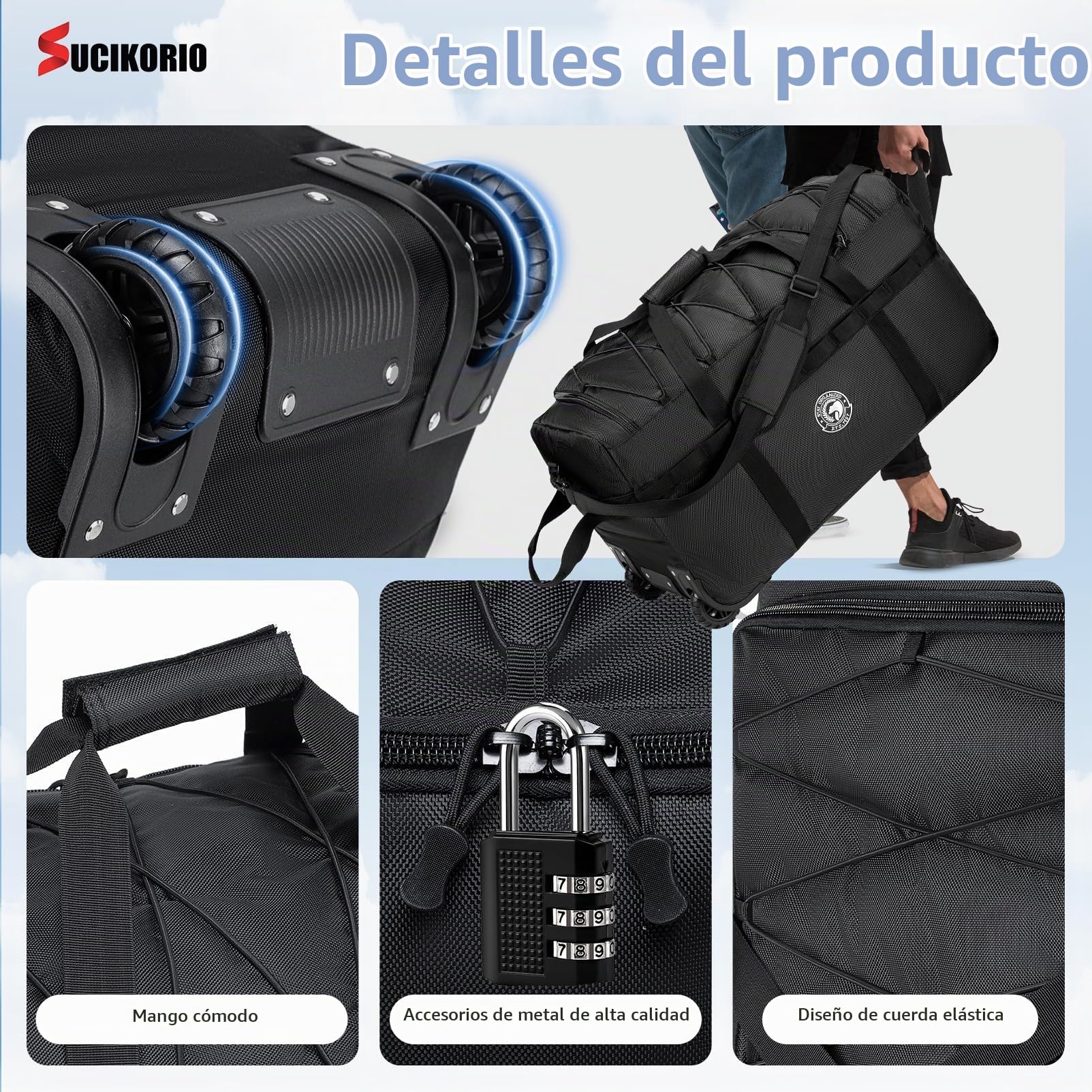 Plegable Bolsa de Viaje con Ruedas Impermeable 100L XXL Bolso de Mano Viaje con Candado de Combinación Grande Bolsos de Equipaje Fin de Semana Travel Bag para Cámping Deporte Mujer Hombre