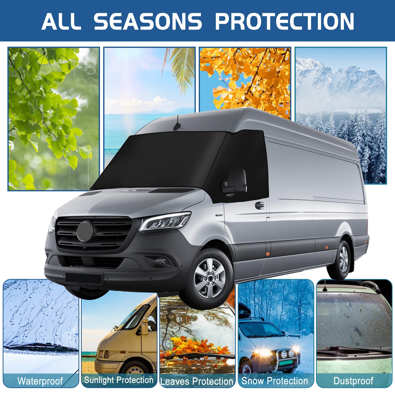 osłona na przednią szybę dla Mercedes Sprinter 2019–2024, 600D zaciemnienie, wodoodporna, osłona przedniej szyby, ochrona przed słońcem, osłona na wiatrochron