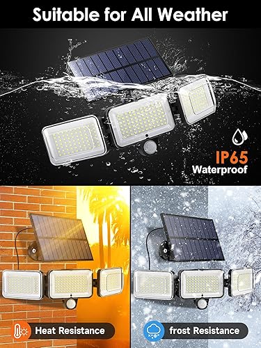 Miniatura 5 de One Fire Luces solares de movimiento para exteriores, impermeables, 224 LED + 2000 lm + 300 gran angular luz con sensor de movimiento solar para