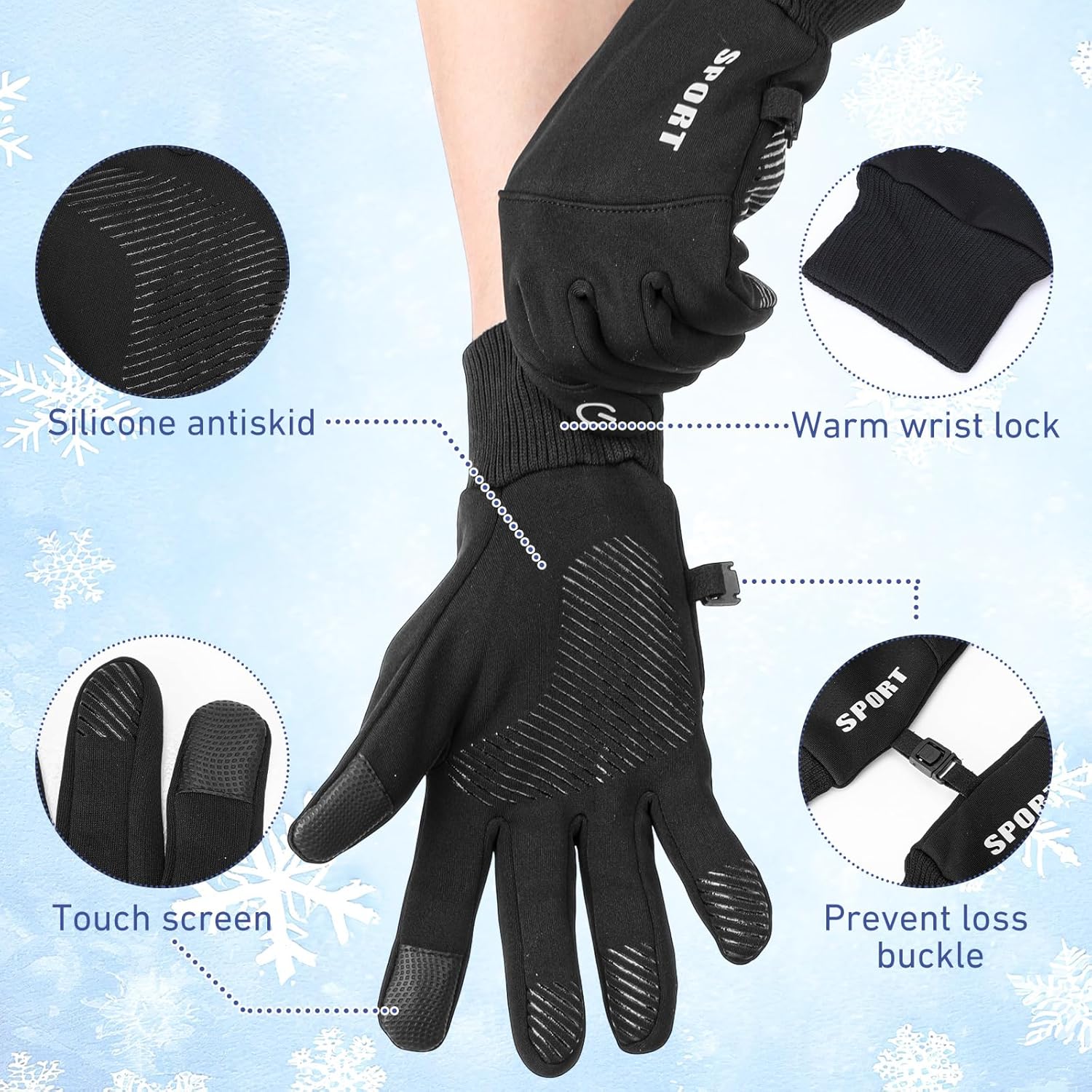6pcs Winter Balaclava Face Mask Ski Gloves Set Breathable Full Face Balaclava Ski Mask Touchscreen Waterproof Gloves for Men Women Black - Image 5