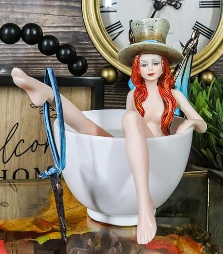 Miniatura 8 de Ebros Gift Amy Brown - Taza de té Steampunk cerrajero portador de llaves con alas de dragón mecánicas y sombrero de copa en baño de té cálido,