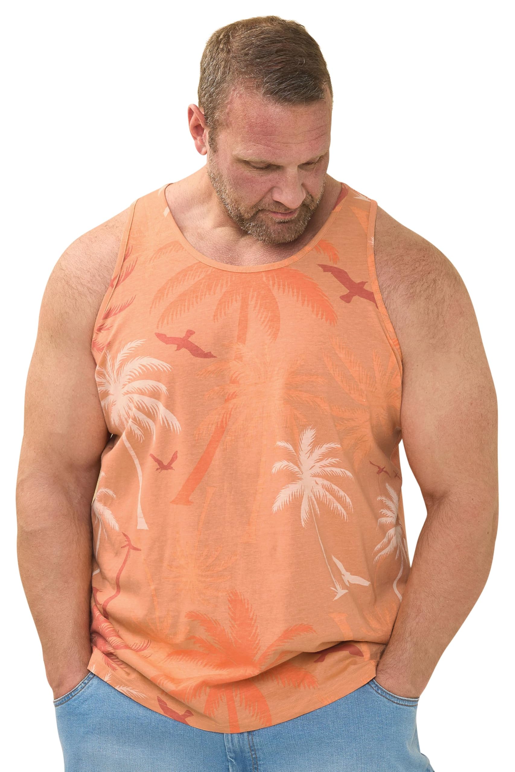 Badrhino Men's Orange Palm Tree Print Vest Large