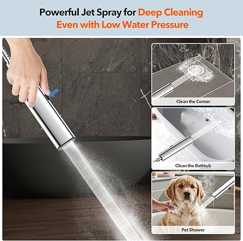 Miniatura 5 de JDO Cabezal de ducha de alta presión, 7 modos de pulverización, cabezales de ducha de lluvia con combo de rociador de mano, cabezal de ducha doble