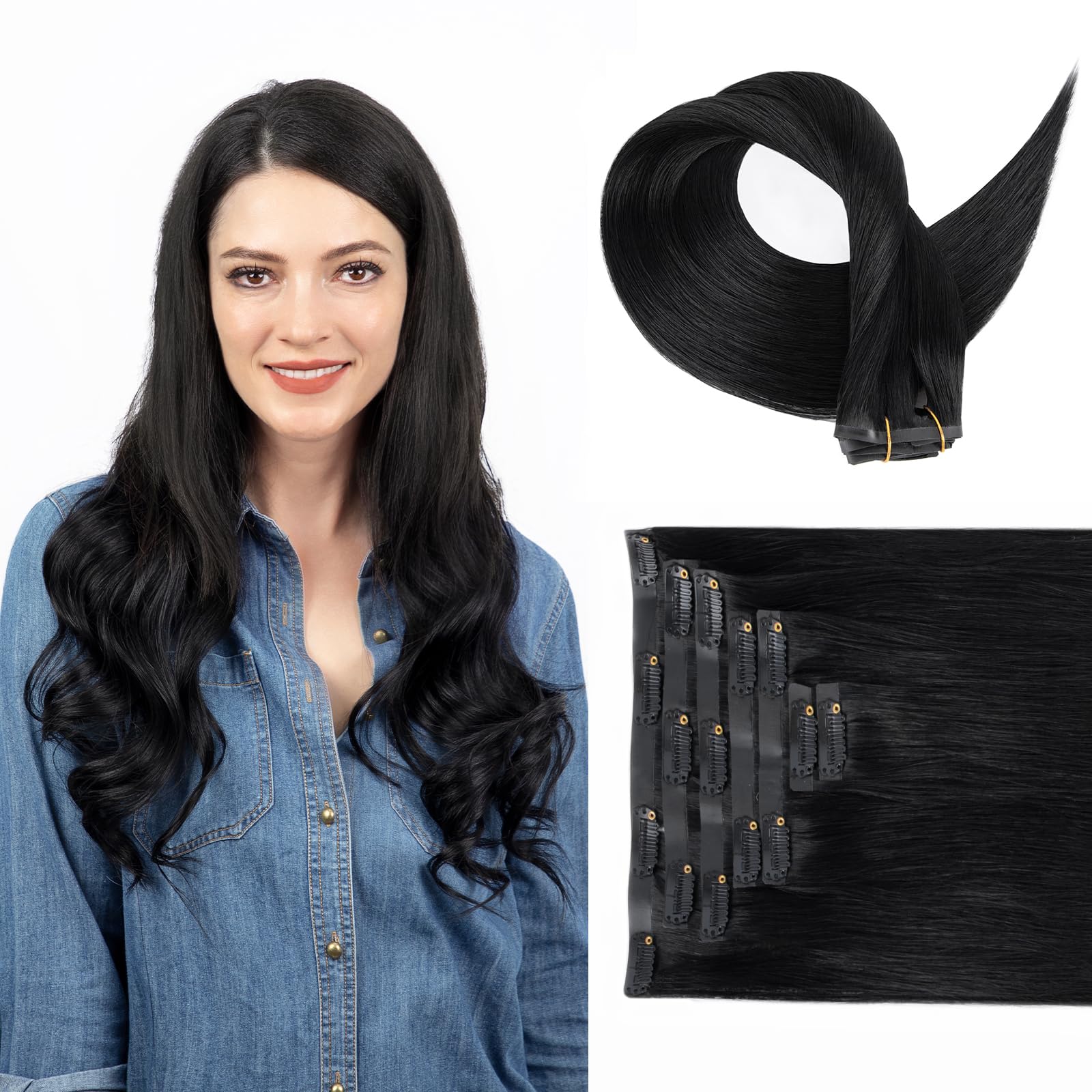 SOBEAUTY Clip in Hair Extensions, Real Human Hair Extensions, 100% Human Hair Remy Natural Volume Hair Extension