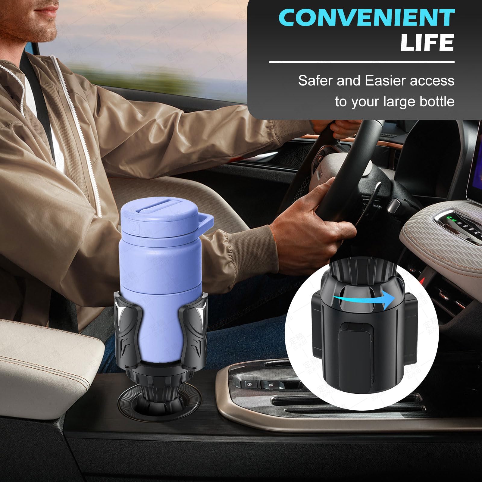 Adjustable Car Cup Holder Expander with Expandable Arm and Base- Cupholder Adapter Extended from 2.4