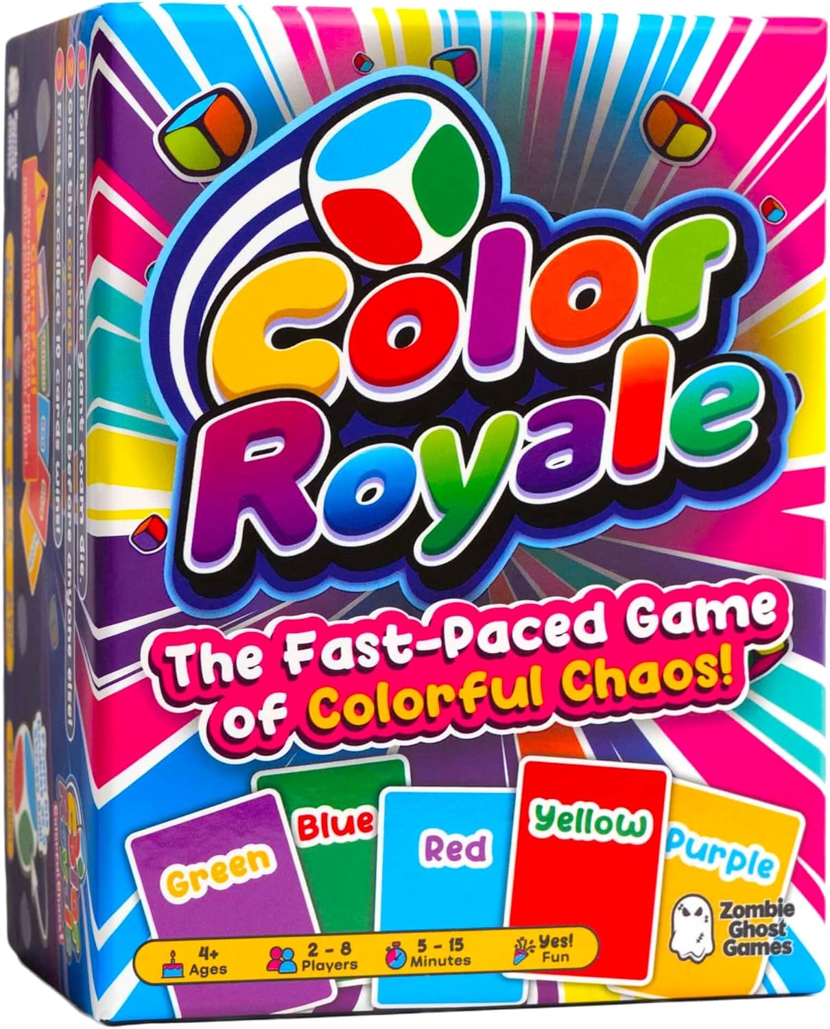 Color Royale Fast-Paced Family Card Game - Color Matching Party Game for Kids and Adults Fun Board Game Night - 5 to 15 Minutes - Includes Stress Ball Dice, Ages 4+, 2-8 Players