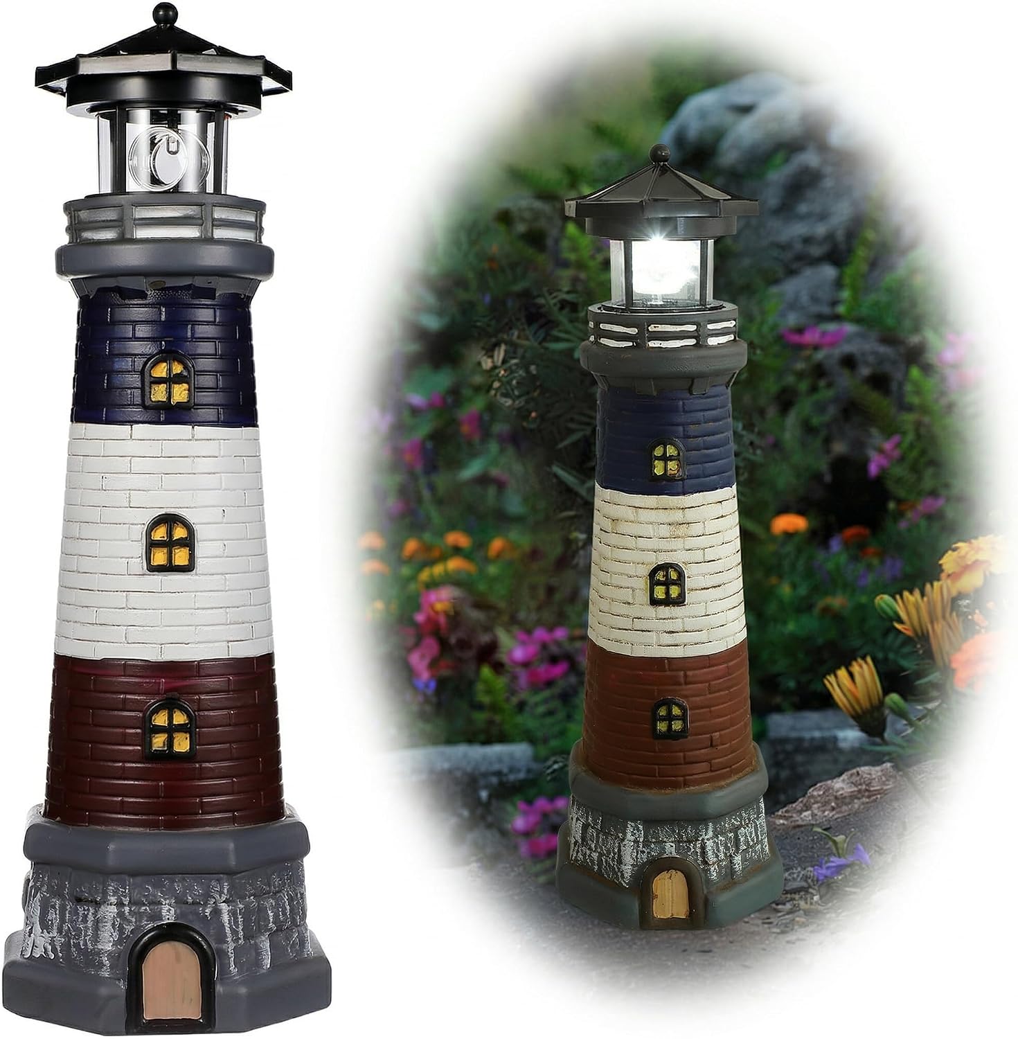 DOITOOL Solar Powered Lighthouse Resin Garden Light Landscape ...