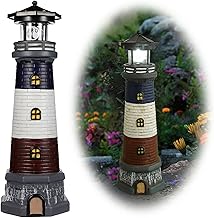 DOITOOL Solar Powered Lighthouse, 37.5cm Tall Solar Lighthouse with Rotating Beacon, Outdoor Solar LED Rotating Lighthouse Light Lighthouse Statue for Garden Lawn, Black