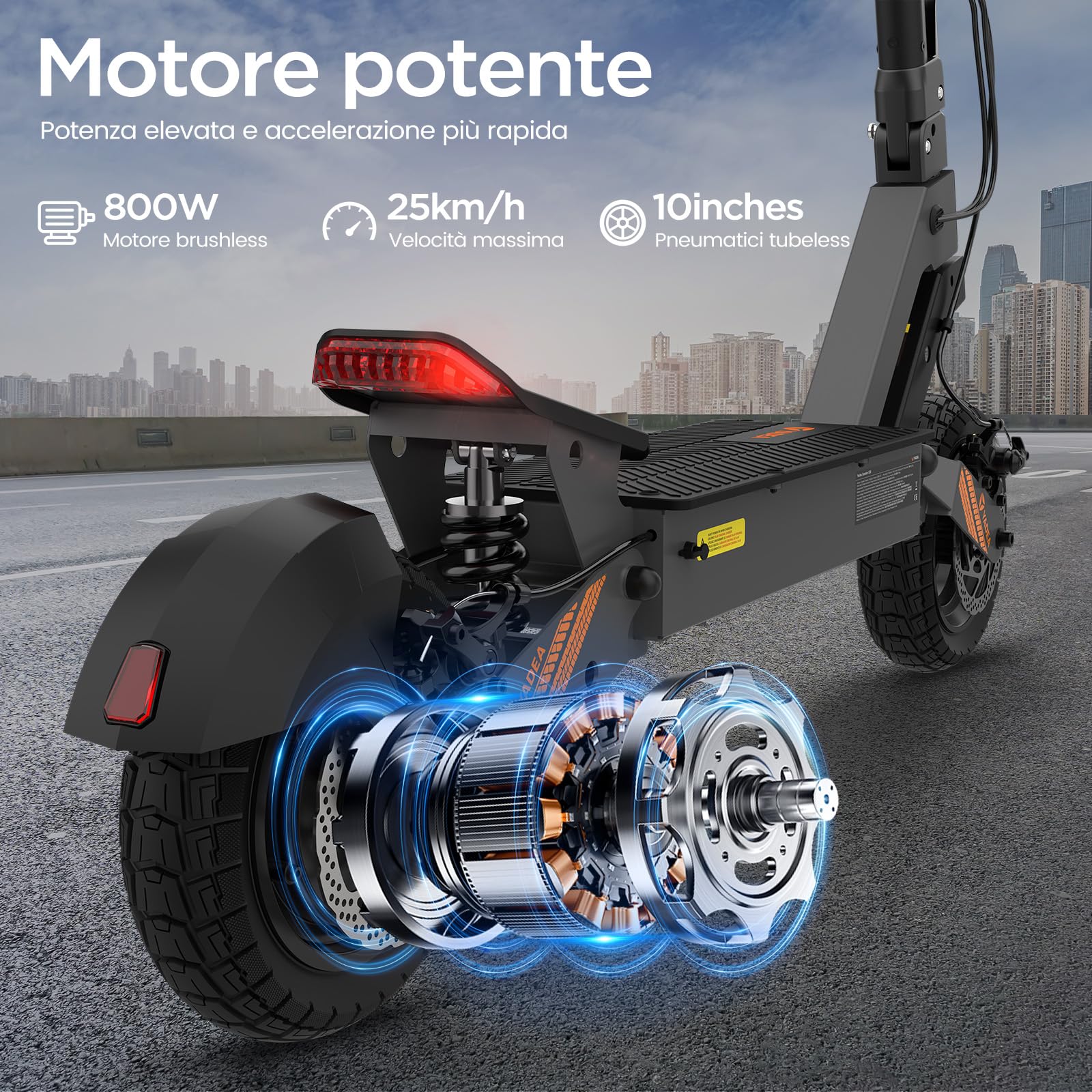 Yadea Monopattino Elettrico per Adulti G10, Autonomia 50-70 km, Batteria 48V/15.6Ah, Motore 800W, Portata Massima fino a 120 kg, Sistema di Frenatura a Doppia Ruota, Monopattino Pieghile Portatile