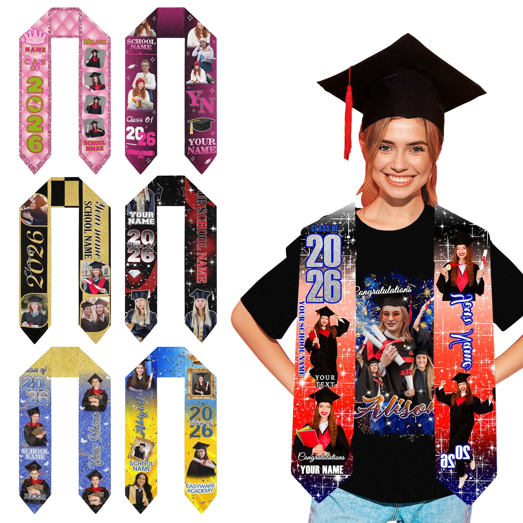 M YESCUSTOM Custom Nursing Graduation Stoles Class of 2026 Customized Grade Stole Sash Mexican American for Graduation's Day