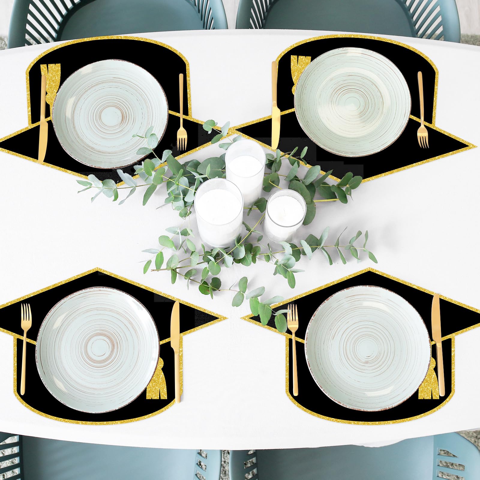 JarThenaAMCS 50 hojas de papel individual de papel con tapa de graduación, felicitaciones, sombrero de graduación, mantel individual desechable para mesa de fiesta, cena, 13.8 x 8.3 pulgadas