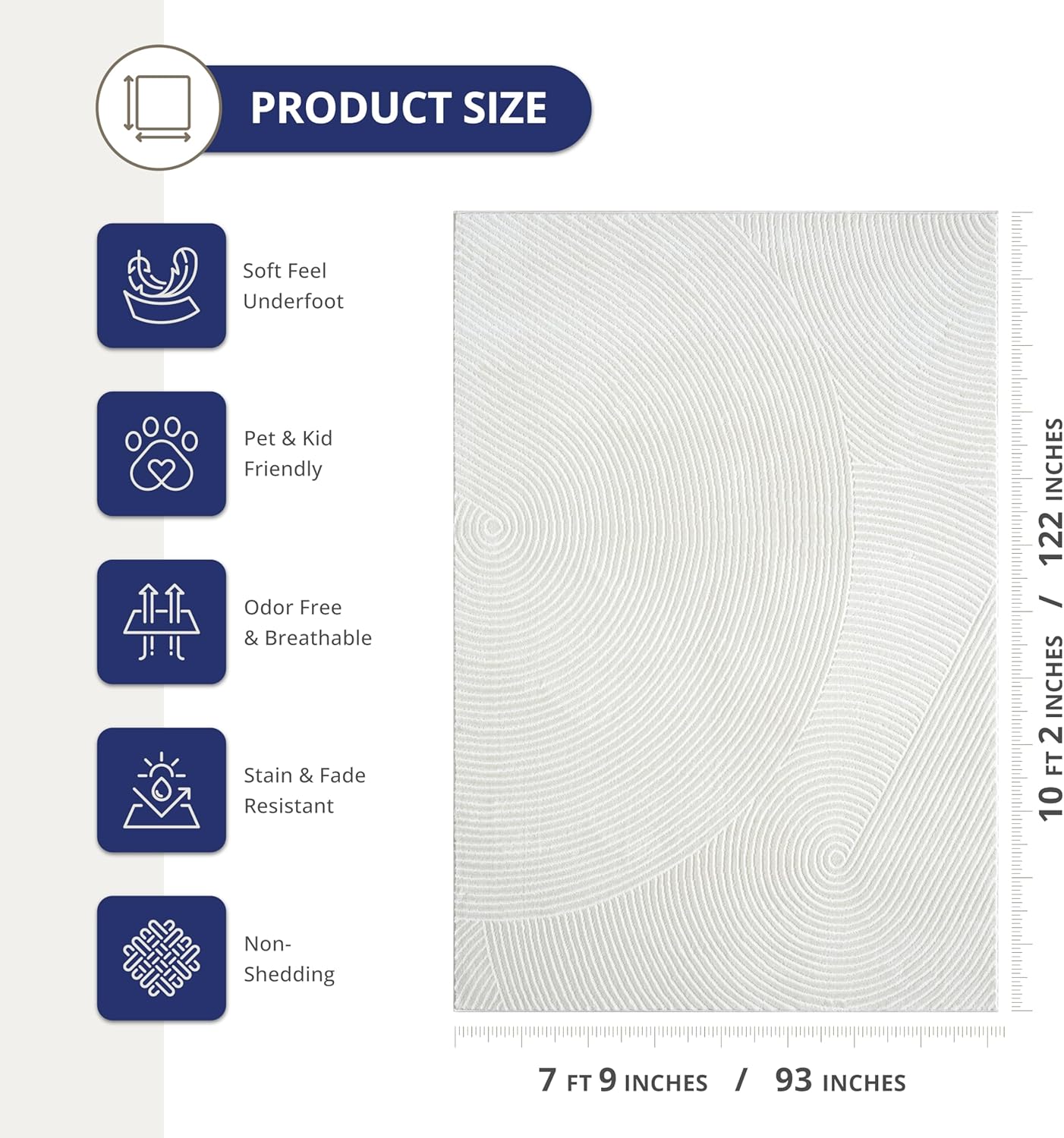 Abani Neutral Cream Area Rug 8' x 10' | White Luxury Zen Carpet | Minimalist Ivory Rugs for Bedroom, Living Room and Dining