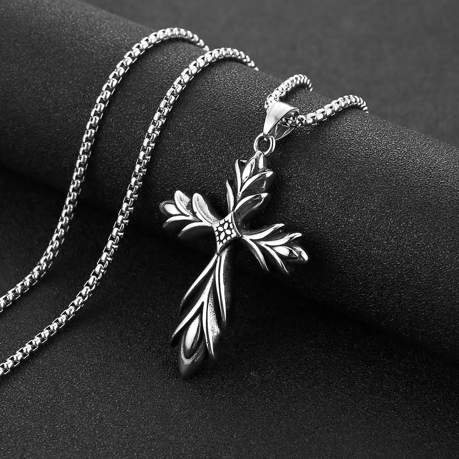 HZMAN Cross Necklace for Men Silver Stainless Steel Pendant Gothic Christian Jewelry - Image 4