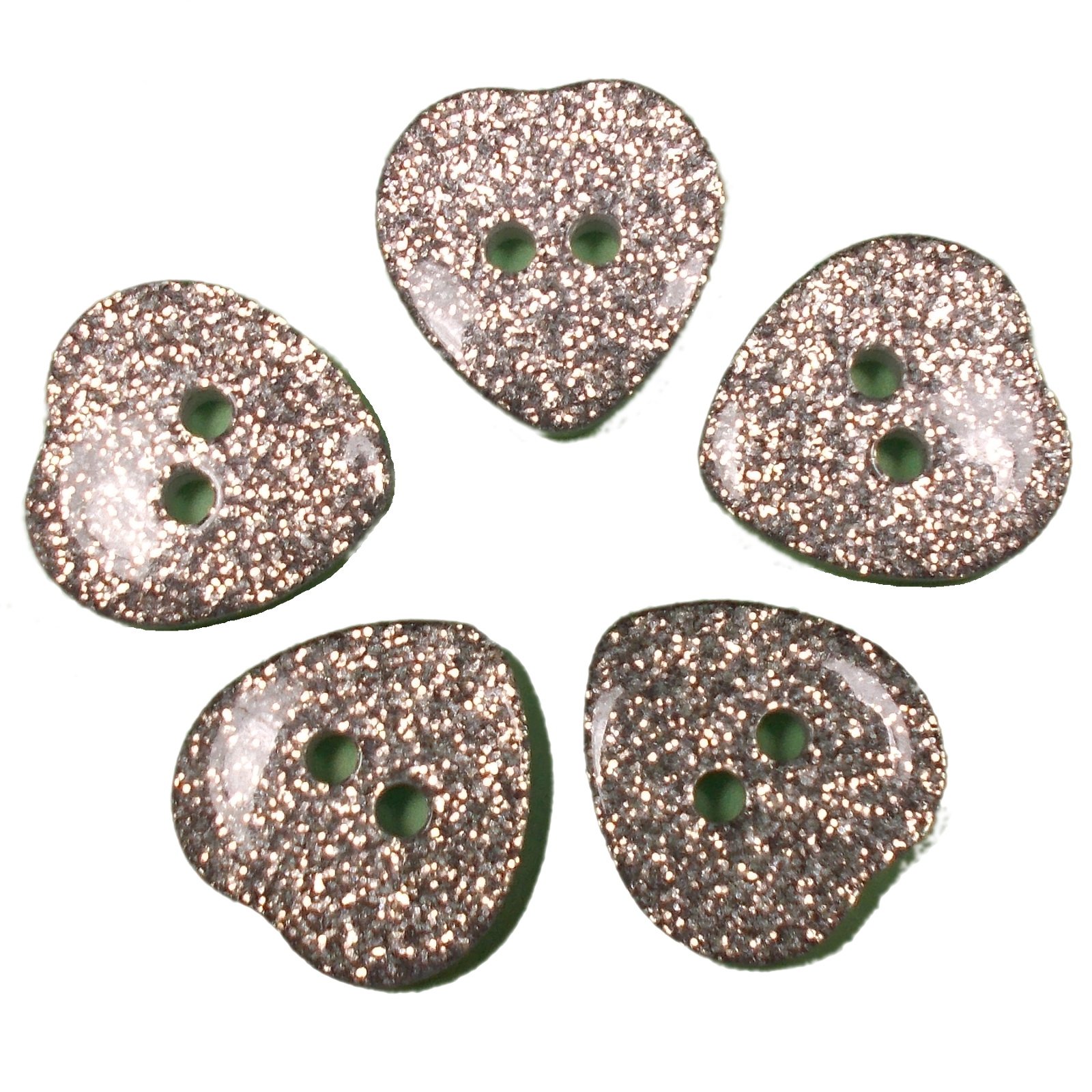 Colour Glitter Heart Shape Buttons 10mm (Silver, 5)