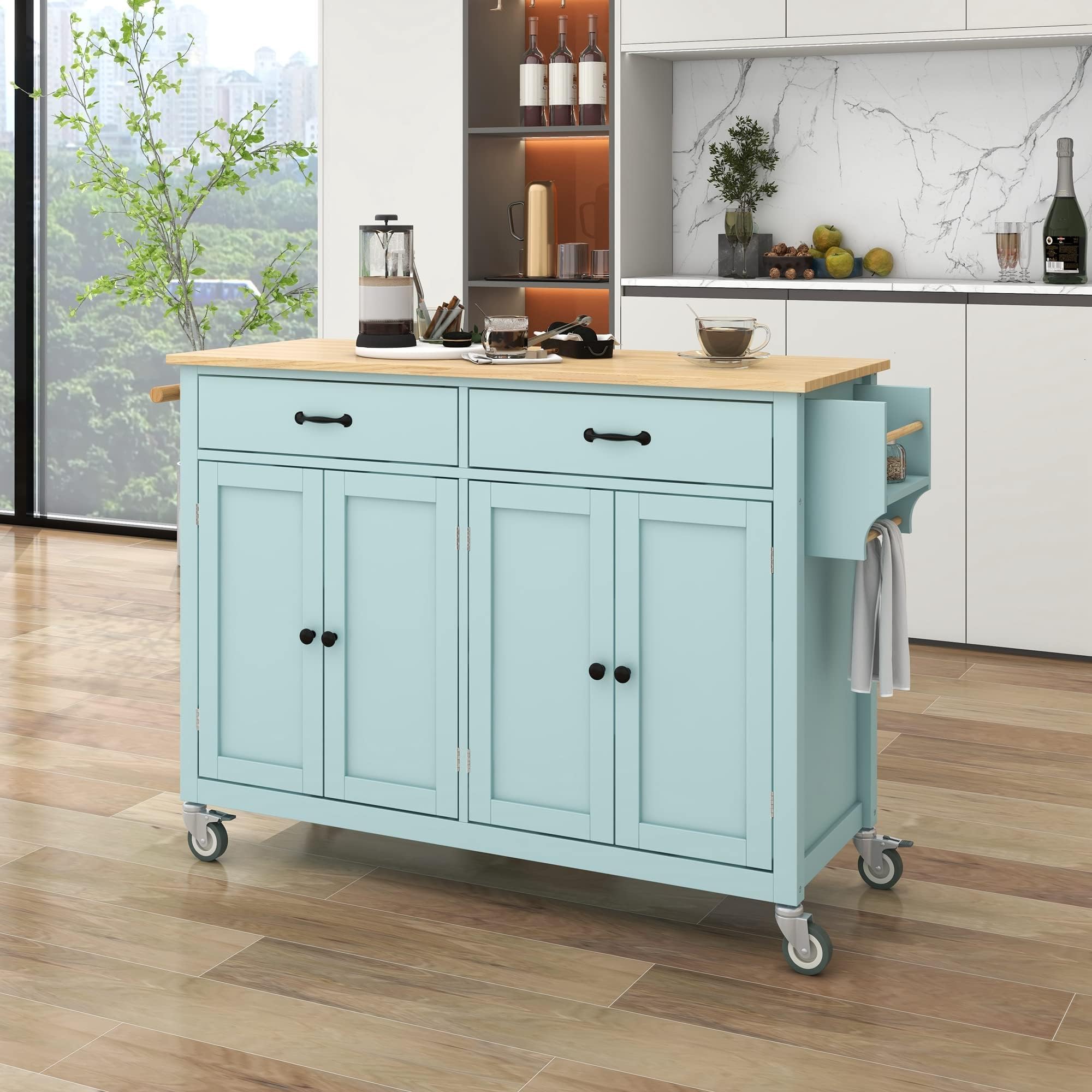 HQZX Rolling Kitchen Island with Trash Can Storage