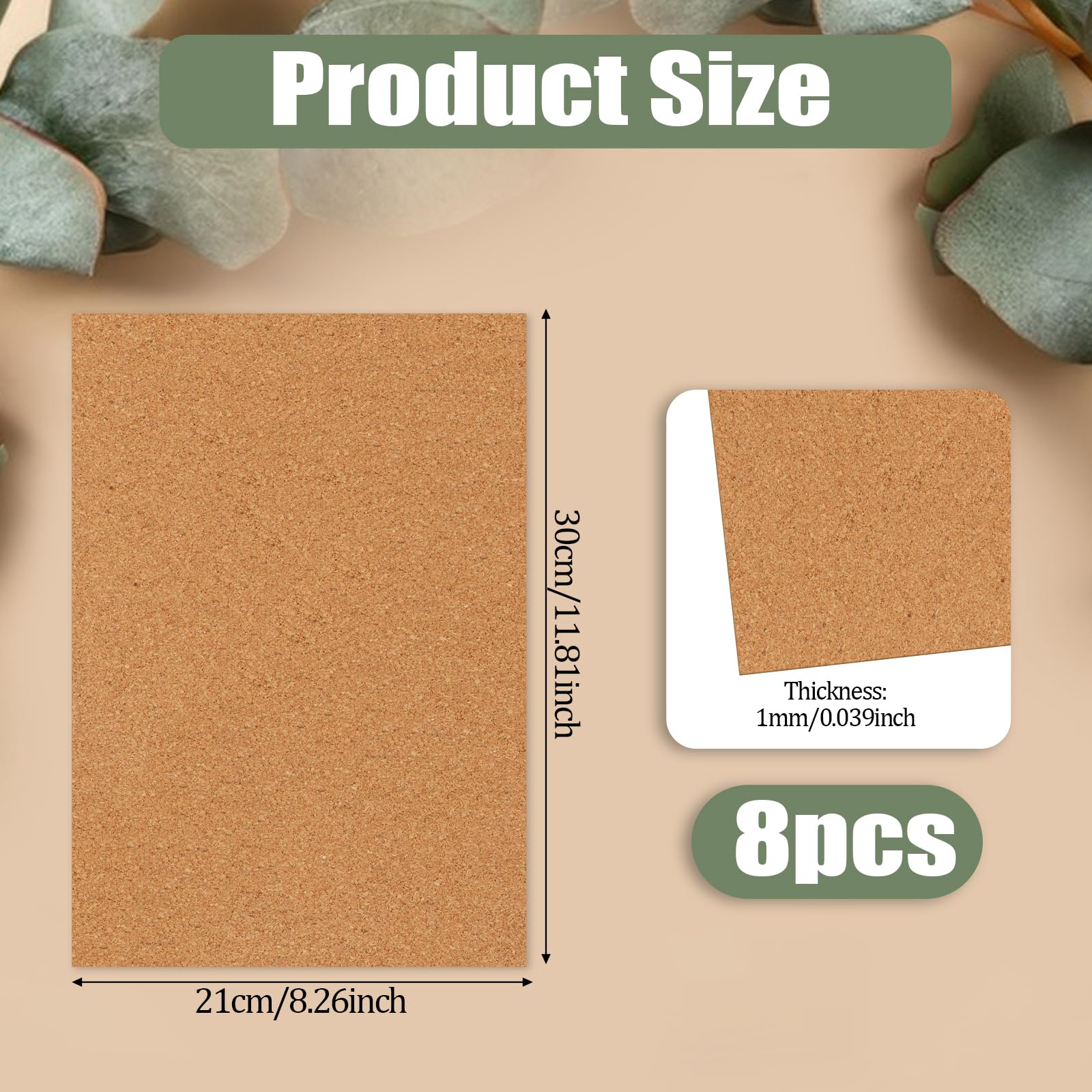 Tableros de Corcho Autoadhesivos 11.81 x 8.25 Pulgadas, Mini Cuadrados para Posavasos