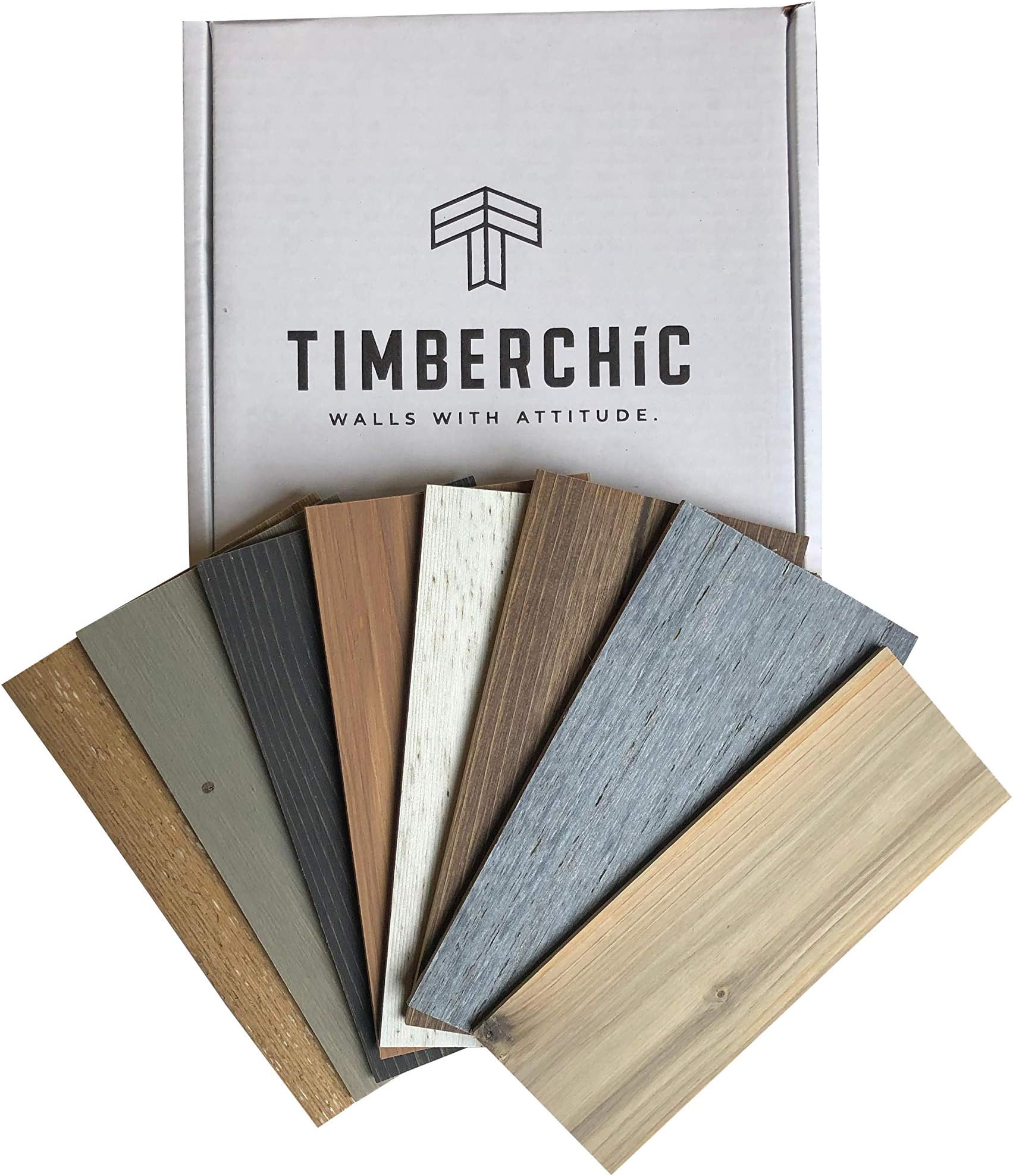 Timberchic DIY Reclaimed Wooden Wall Planks - Simple Peel & Stick Wall Covering Application for DIY Accent Wall & Home Improvement - Modern, Premium Wall Paneling (Sample Pack) (All Shades)