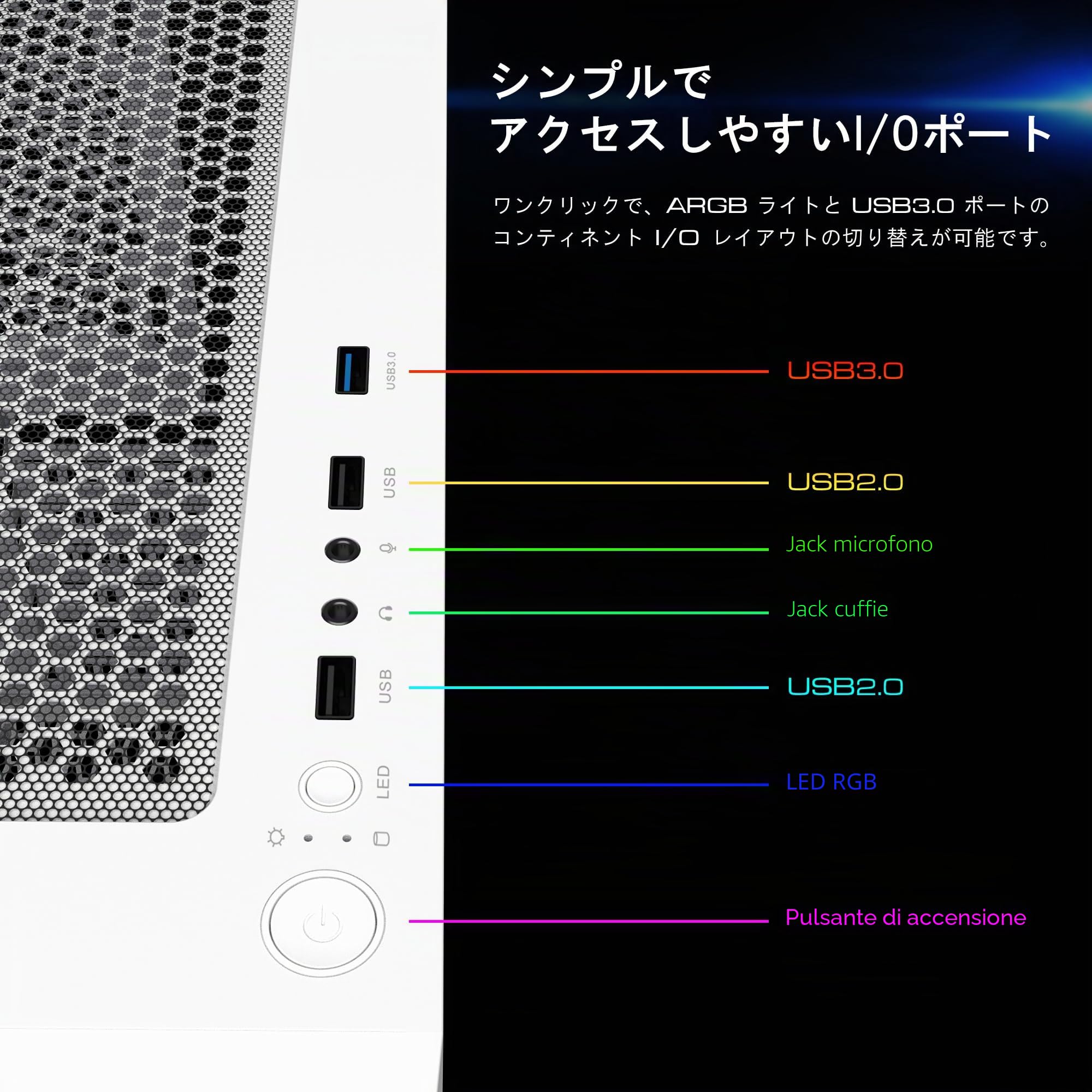 GAMDIAS TALOS E3 MESH Case da Gaming ATX per PC Mid-Tower, Pannello Laterale in Vetro Temperato, Include 3 ventole ARGB da 120 mm, Design a Mesh ad Alto Flusso d'Aria, Sync con Scheda Madre, Bianco