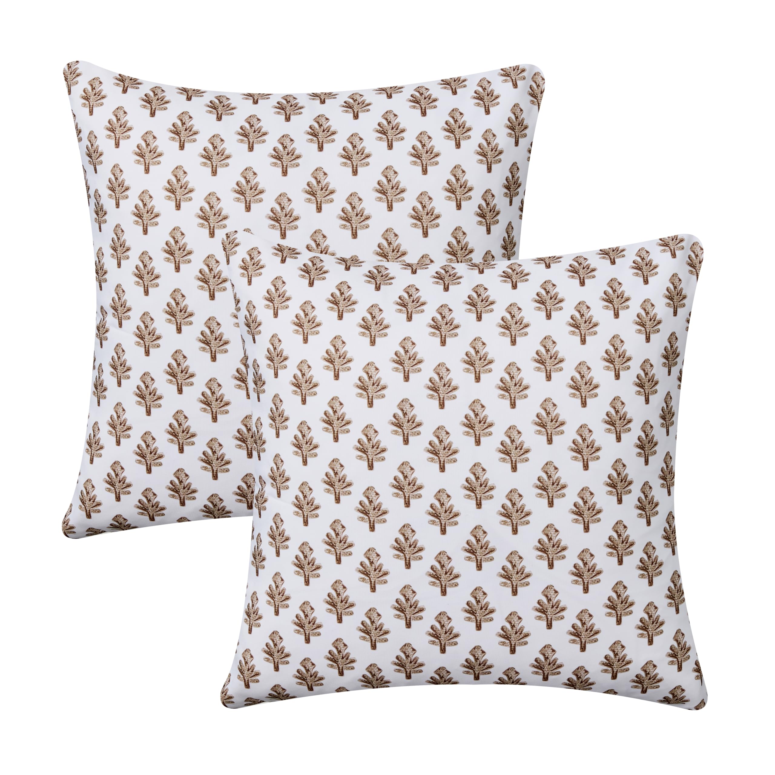 Outdoor Pillow Covers 18x18 Set of 2 Boho Brown Floral Accent Print Decorative Throw Pillow Cases for Outdoor Waterproof Patio Furniture Garden Porch