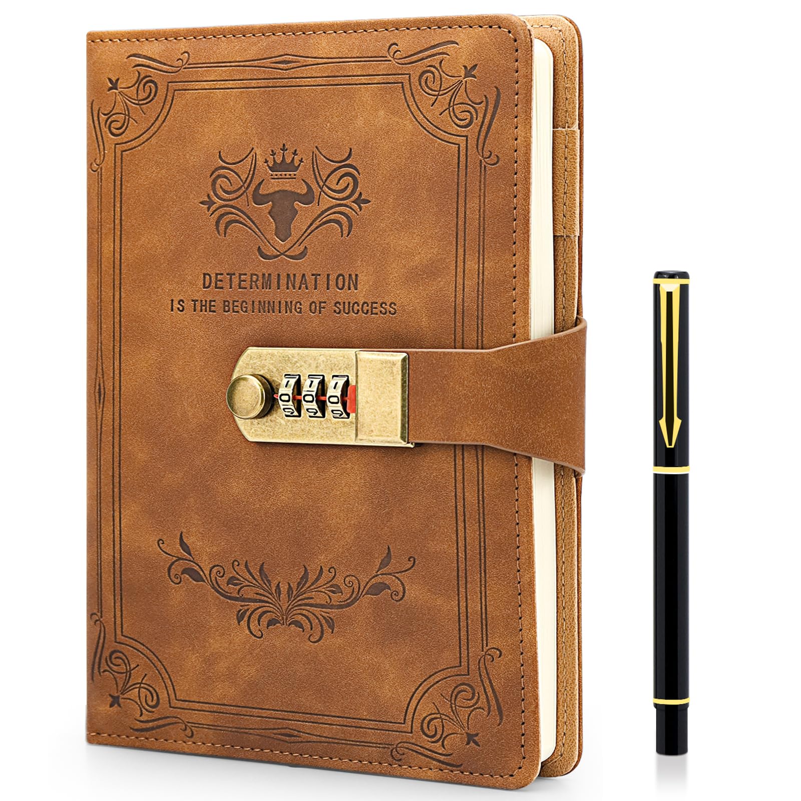 Journal Intime Avec Cadenas à Code - Format A5 (21x15.5 Cm) - 224 Pages - Couverture Cuir PU Vert Sauge