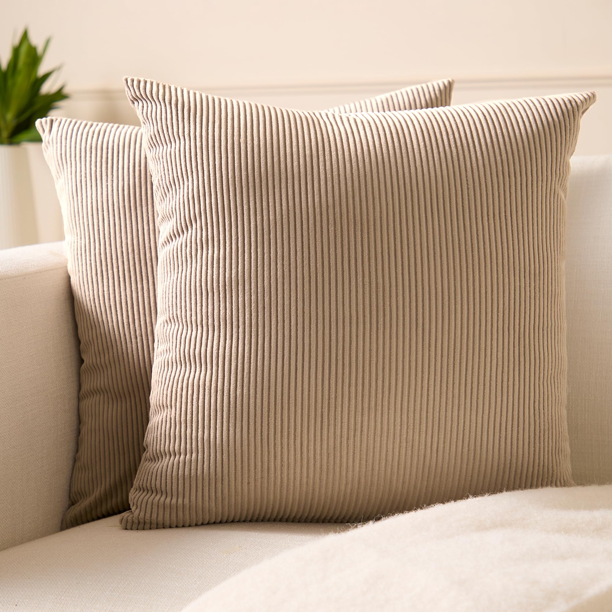 Encasa XO Corduroy Cushion Covers 40x40 cm, Set of 2 Soft Textured Striped Boho Pillow Covers | Decorative and Cozy Cushion Cases For Home Decor For Sofa Living Room Couch Bed, Khaki โ image 1